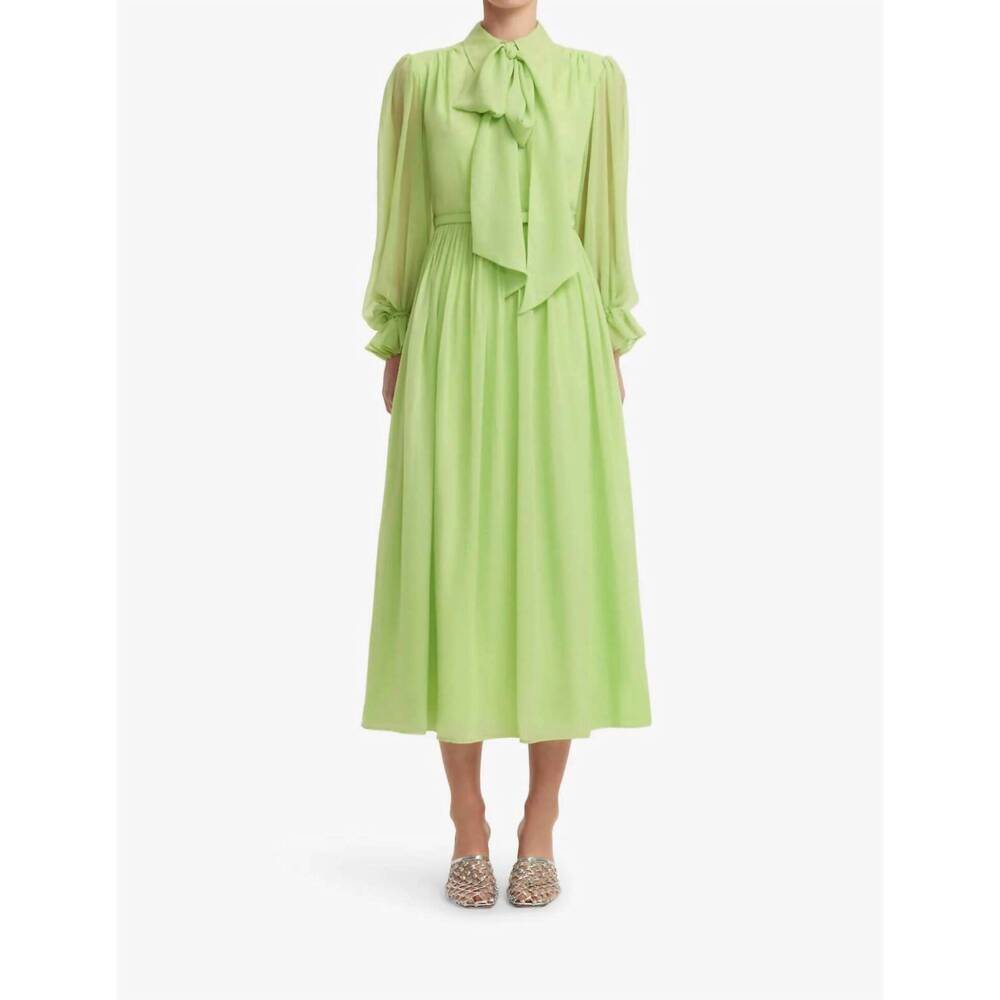 NEW LEO LIN cassie tie neck midi dress in juniper green